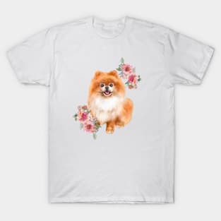 Cute Orange Pomeranian Puppy Dog Watercolor Art T-Shirt